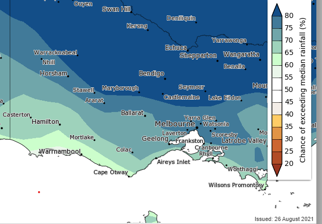 Bureau of Meteorology Spring (September-November) 2021 rainfall outlook for western Victoria.